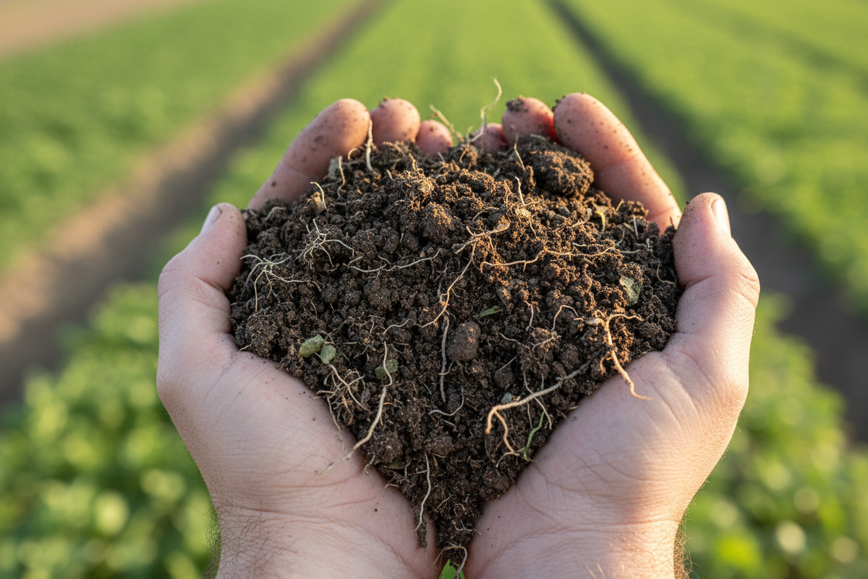 Hands holding soil